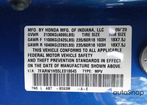 2020 Honda Cr-V 2Wd Ex z USA, uszkodzony, nr VIN 7FARW1H55LE018645